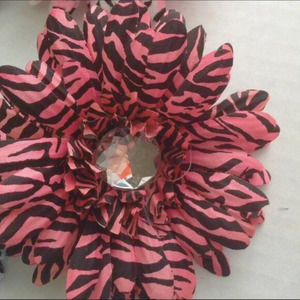 2 Pink Gerbera Daisy Zebra Print Flower Clips Barettes 4 Inch Bling NEW